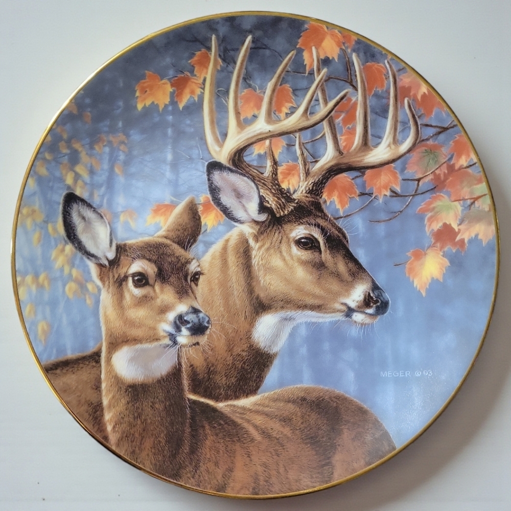 Vtg 93 Hamilton Interlude Portraits Wild Porcelain Gold Deer Plate James A Meger